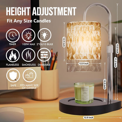 Fragrance Candle Warmer Lamp with 2 Bulbs Electric Candle Warmer with Timer & Dimmer for Home Decor