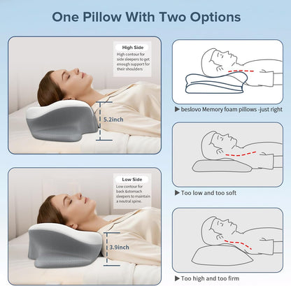 Cervical Neck Pillow for Pain Relief, Ergonomic Side Sleeper Pillow for Sleeping, Orthopedic Neck Support Contour Memory Foam Pillow for Side Back Stomach Sleepers, Ideal for Office Travel