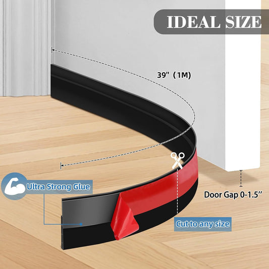 Silicone Under Door Draft Stopper for Interior & Exterior Doors | Strong Adhesive, Adjustable, Soft Door Sweep for Door Bottom, Easy Removal without Residue, Surface-Safe, Fits Any Door Gap