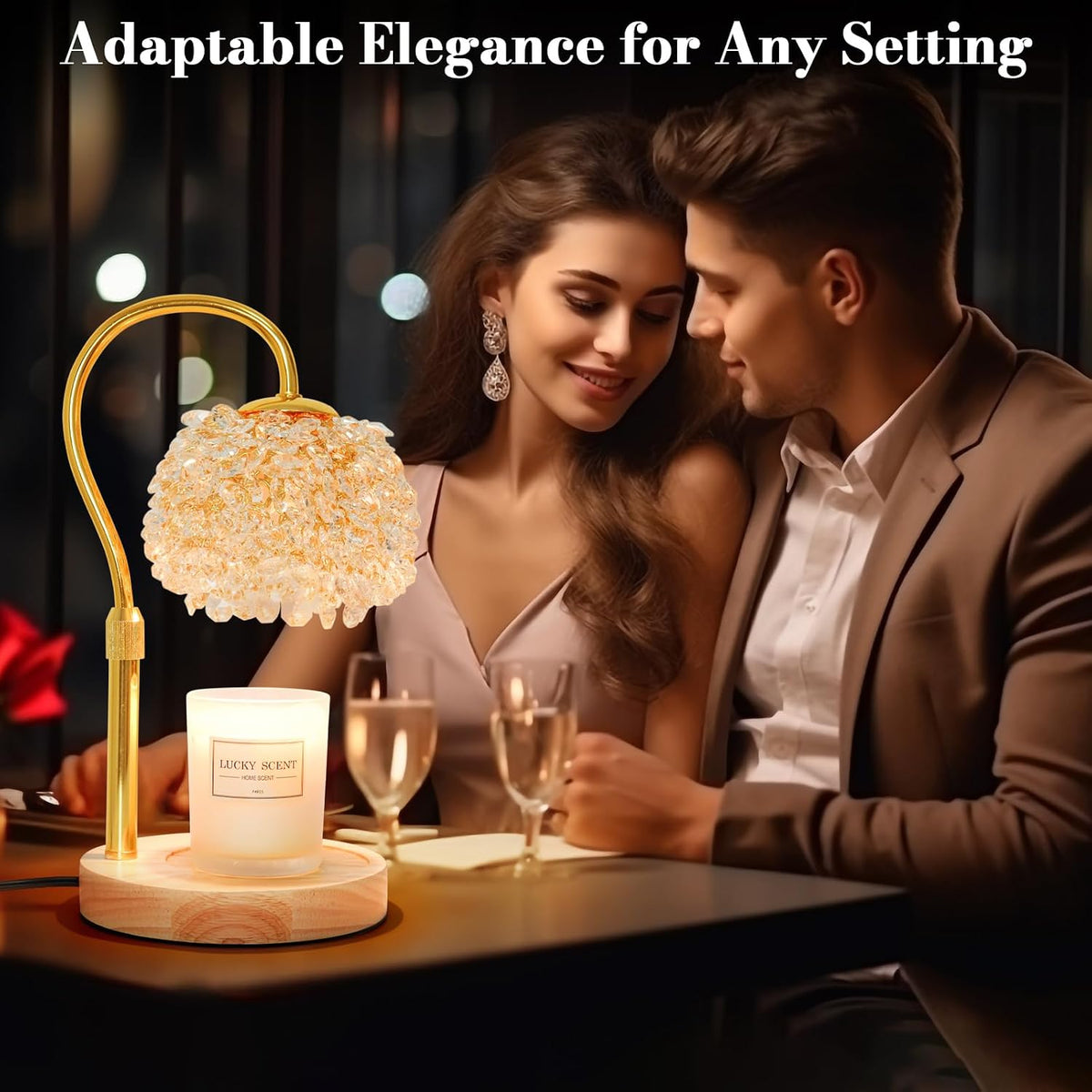 Hisummer Candle Warmer Lamp with Timer, Dimmable Candle Lamp Warmer with 312 K9 Crystals Adjustable Height Electric Candle Warmer for Women Gifts, Wax Warmer Lamp with 2 Bulbs for Jar Candles