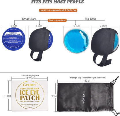 Cooling Eye Patches for Puffy Eyes, Pure Silk Ice Eye Patch, Single Eye Mask, Medical One Eye Cover Cold Hot Therapy Strabismus Lazy Eyes After Surgery Adult Kid Pirate Eyepatch (Black)
