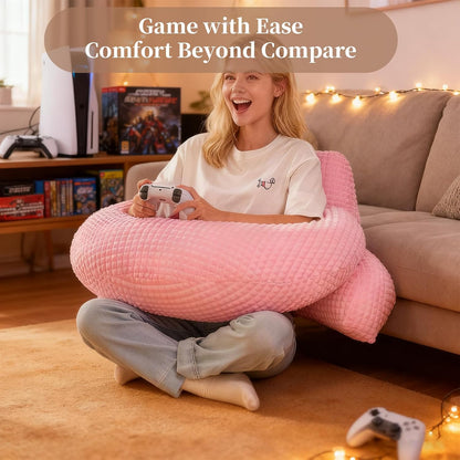 Reading Pillow with Arms for Sitting in Bed,Backrest,White Flannel,M | 17" Backrest Supports Back for College Students,Elbows & Forearms for Dorm Reading,Gaming,Watching TV