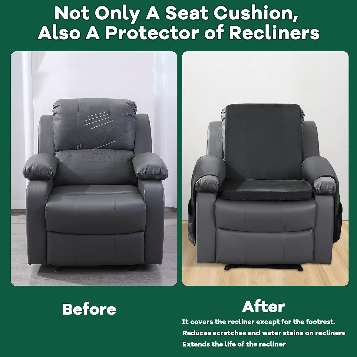 HOMBYS Recliner Chair Cushion for Elderly with Lumbar Support Pillow & Recliner Armrest Cover, 20"x20" Memory Foam Seat Cushion Non-Slip & Supportive, Machine Washable, Brown