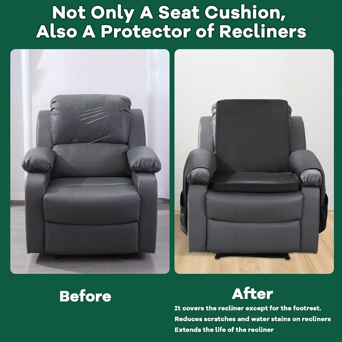 HOMBYS Recliner Chair Cushion for Elderly with Lumbar Support Pillow & Recliner Armrest Cover, 20"x20" Memory Foam Seat Cushion Non-Slip & Supportive, Machine Washable, Brown