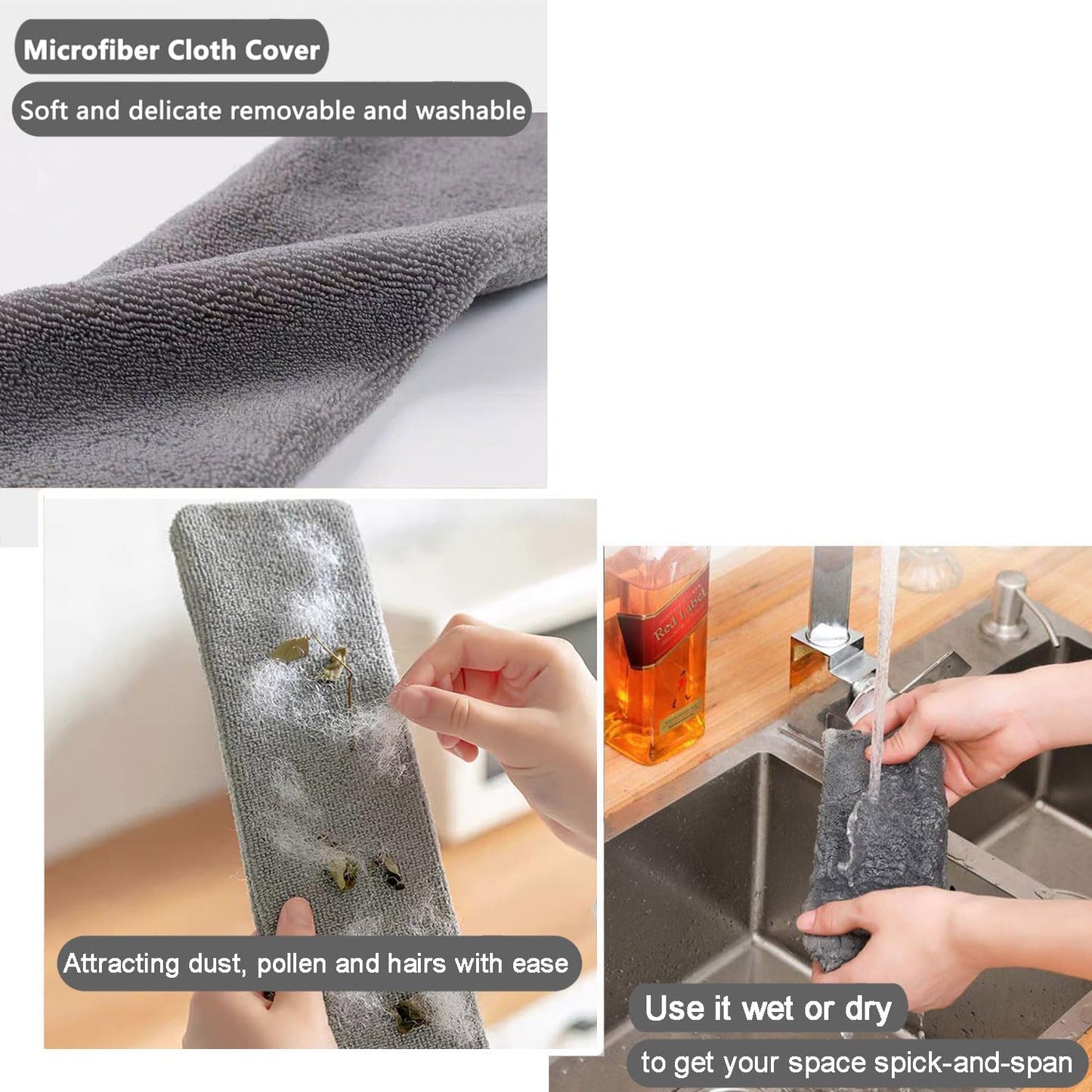 Dust Brush Under Appliance Microfiber Duster 40 - 55 in with 2 Cloth