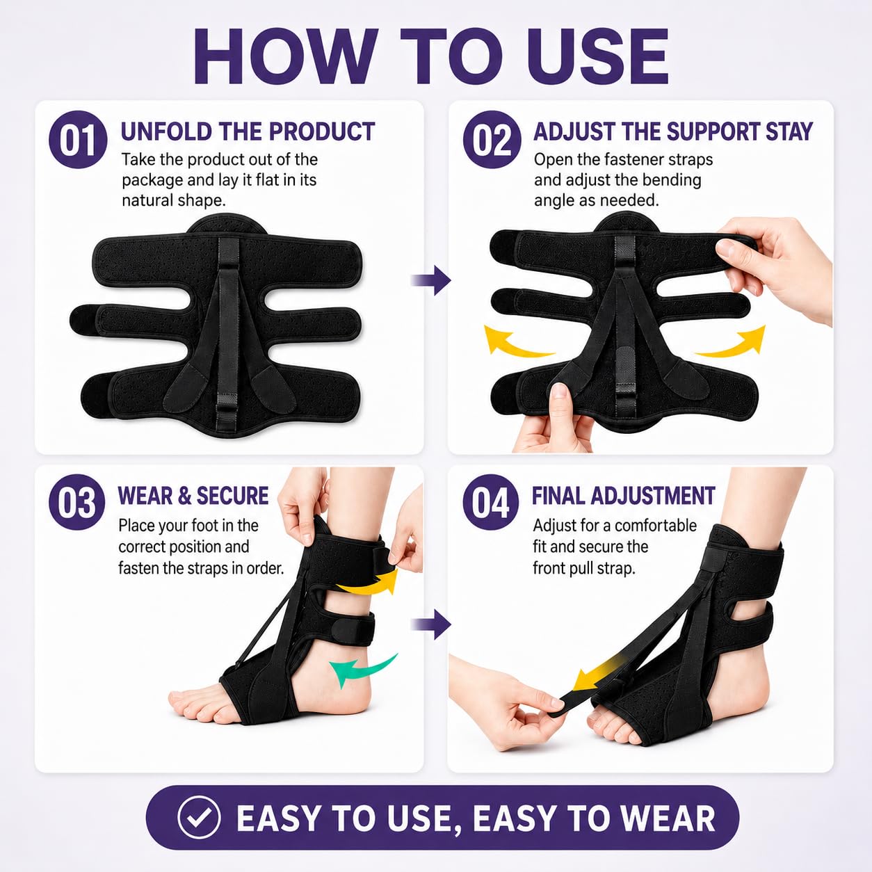 LILILI Plantar Fasciitis Night Splint, 3 Adjustable Straps Foot Brace, Relief Achilles Tendonitis, Foot Drop and Heel Spur, Breathable Day & Night Comfort for Men & Women