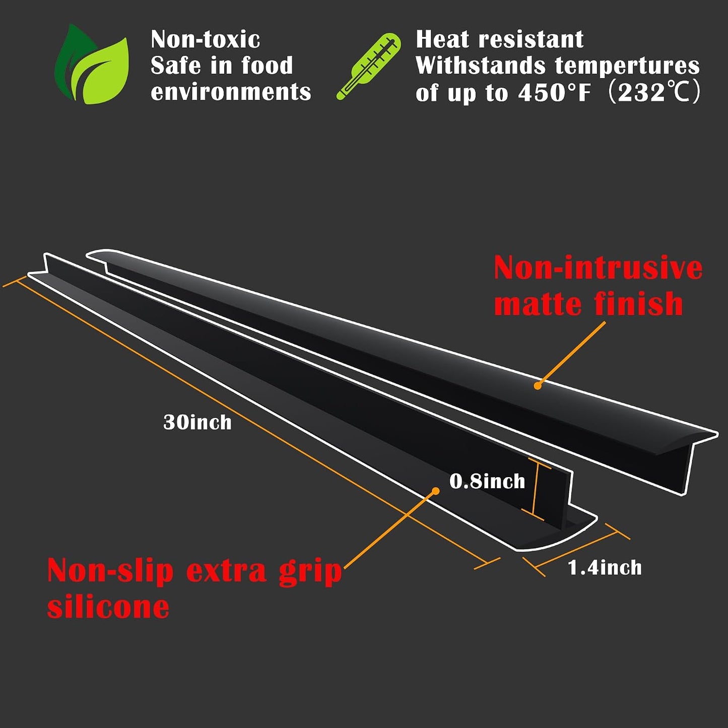 Silicone Stove Counter Gap Cover - 25 Inch Gap Filler 2 Pack Black | Long gap filler seals spills between kitchen appliances Stovetop oven countertop; stove gap cover, gas stove side gap covers