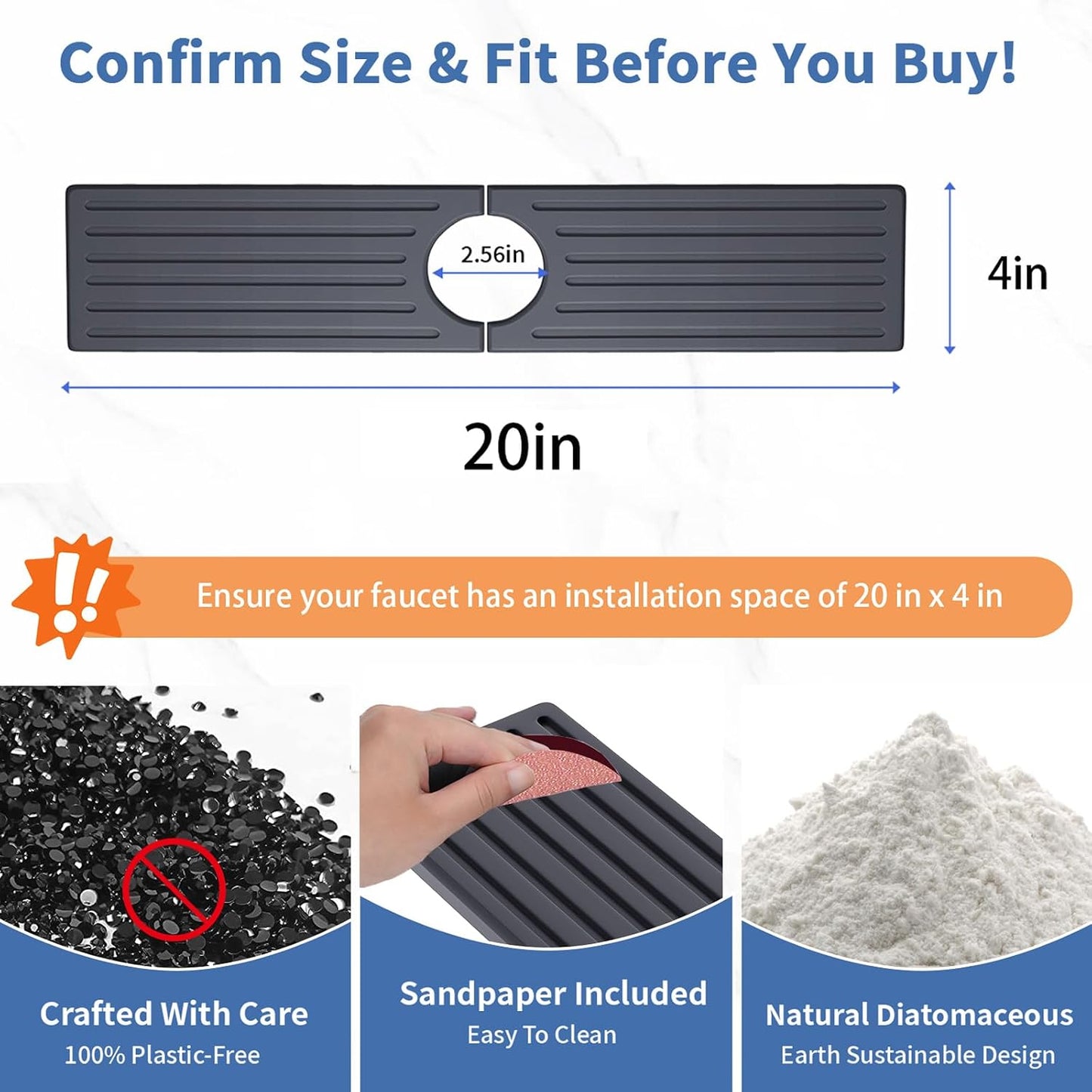 Faucet Mat for Kitchen Sink, Water Absorbent Kitchen Faucet Mat, Durable Sink Splash Guard with Raised Feet, Diatomite Fast Drying Kitchen Sink Faucet Mat, Bathroom Stone Drying Tray for Counter