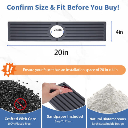 Faucet Mat for Kitchen Sink, Water Absorbent Kitchen Faucet Mat, Durable Sink Splash Guard with Raised Feet, Diatomite Fast Drying Kitchen Sink Faucet Mat, Bathroom Stone Drying Tray for Counter