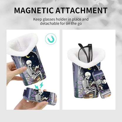 Plush Lined Eyeglasses Holder, Cute Magnetic PU Leather Glasses Stand Case for Women Men Kids