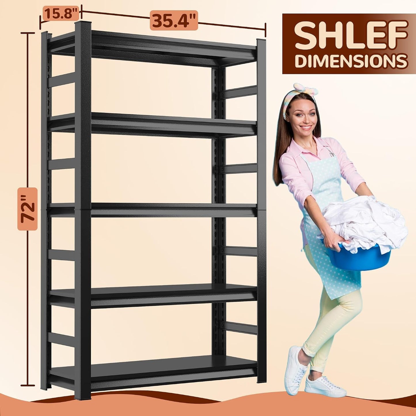 Over Washer and Dryer Shelves, 4 Tiers Adjustable Height Laundry Room Storage and Organizer Standing Shelf, Metal Freestanding Space Saving Organizers Shelf (4-Tier 63" H*45" W*15.7" D)