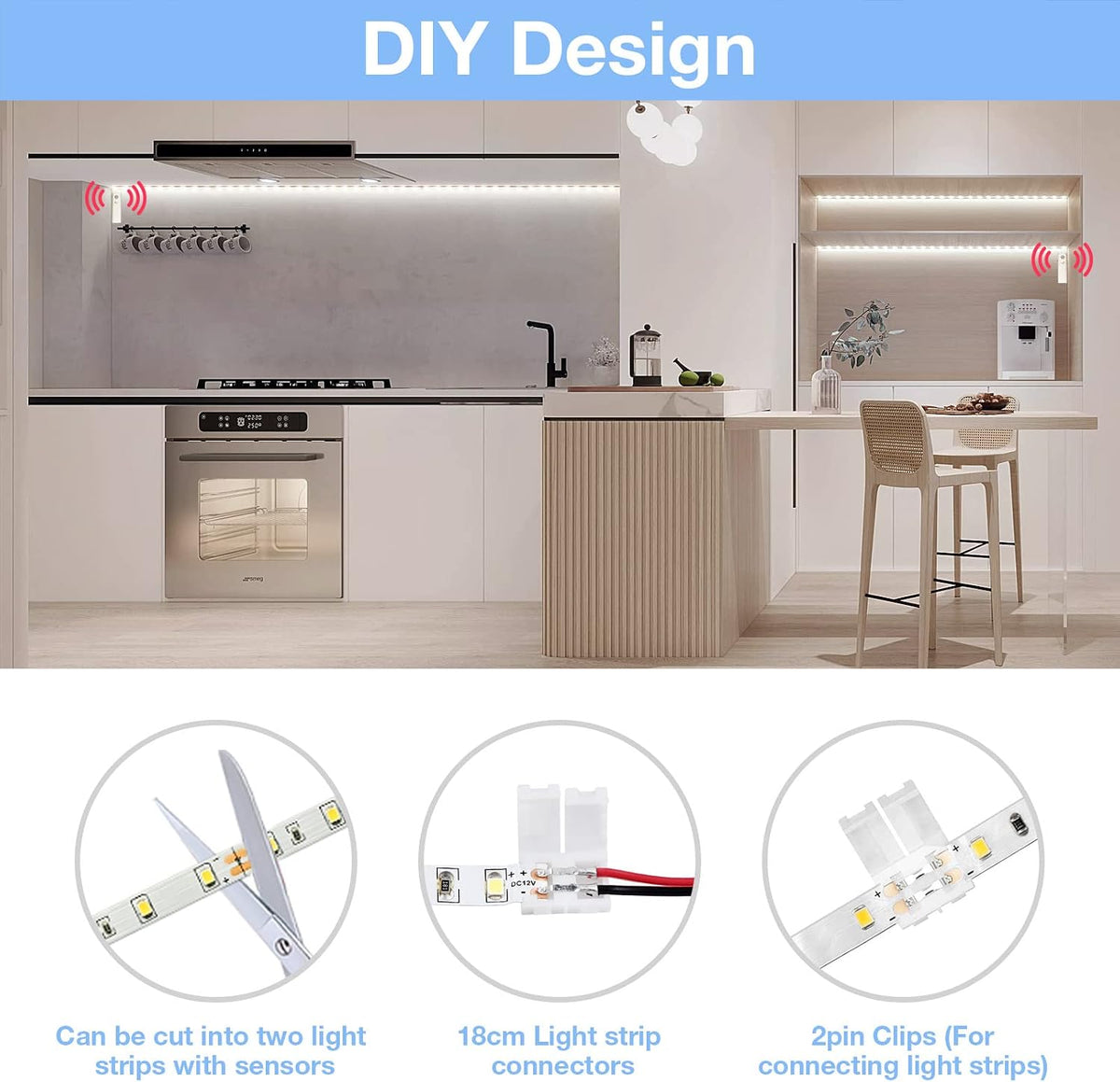 WOBANE Motion Sensor Stair Strip Lights,Rechargeable LED Closet Light,White