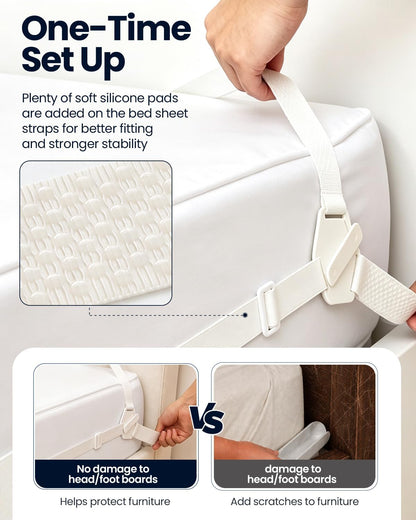 Bed Sheet Holders for Corners: 10 Clips with Side-Edge Locks (Not Just 4 Corners), One-Piece Bed Sheet Straps, No Metal & Anti-Slip, Heavy Duty Fitted Sheet Holder (Twin＆Full Style: 5-8in)
