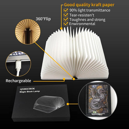 QXMGCBOK Folding Book Lamp Dragon Night Light | Book Light as Gifts for Book Lovers,Portable Bedside Light 3 Colors