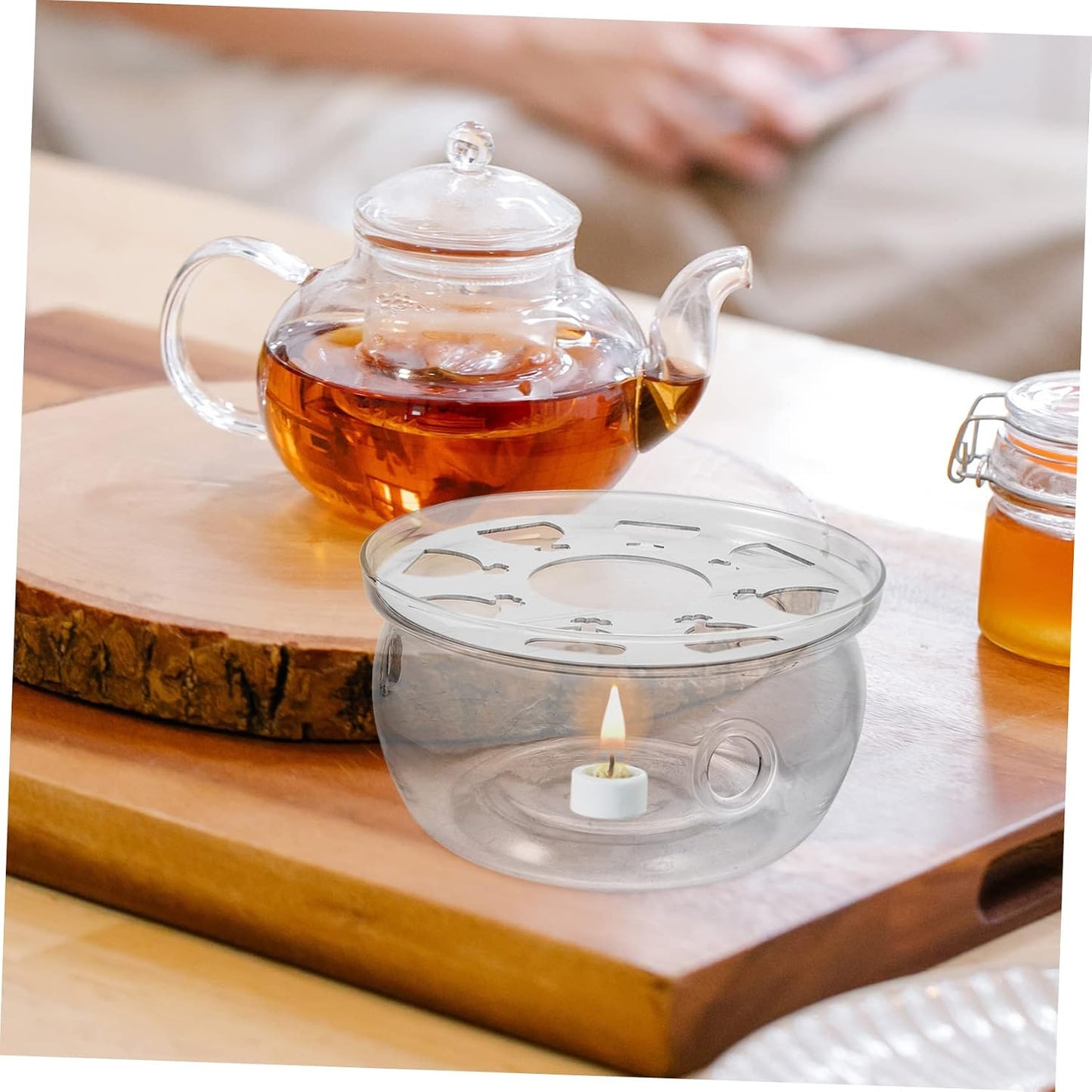 Healifty Glass Teapot Warmer Base Insulation Round Heating Base for Tea Kettle for Tea Ceremony and Household Use