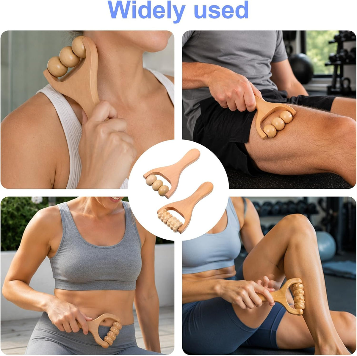 Wooden Massage Roller 2 Pcs 3 Bead 2 Gear