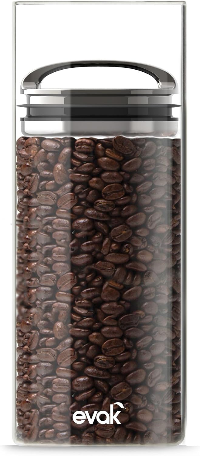 Prepara Evak Fresh Saver Airless Canister, Glass & Stainless, Medium, Soft Touch Black Handle