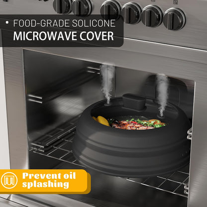 Microwave Splatter Cover, Vented Silicone and Glass Cover Splatter Guard Lid, Food Collapsible Plate Cover Lid with Easy Grip Handle. (Green, 9 inch)