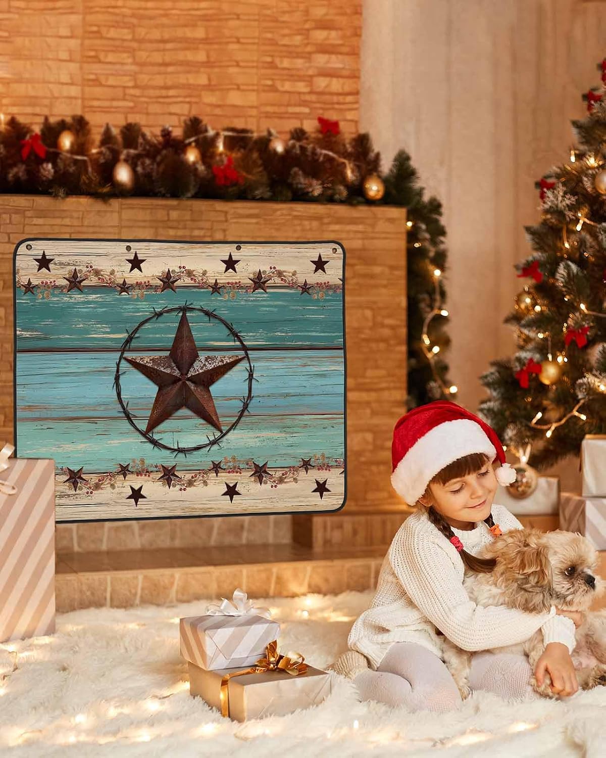 Magnetic Fireplace Cover Texas Star Teal Blue Fireplace Screen Decorative Farm Wood Grain Insulation Fireplaces Blocker Blanket Save Energy Fireplaces Draft Stopper Covers for Living Room 39x32 Inch
