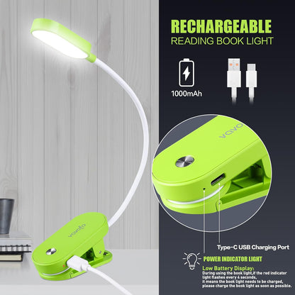 VAVOFO Rechargeable Book Light, 14 LEDs Eye Care Clip On Amber Reading Light for Bookworms Reading in Bed with 9 Colors 9 Brightness (Blue)
