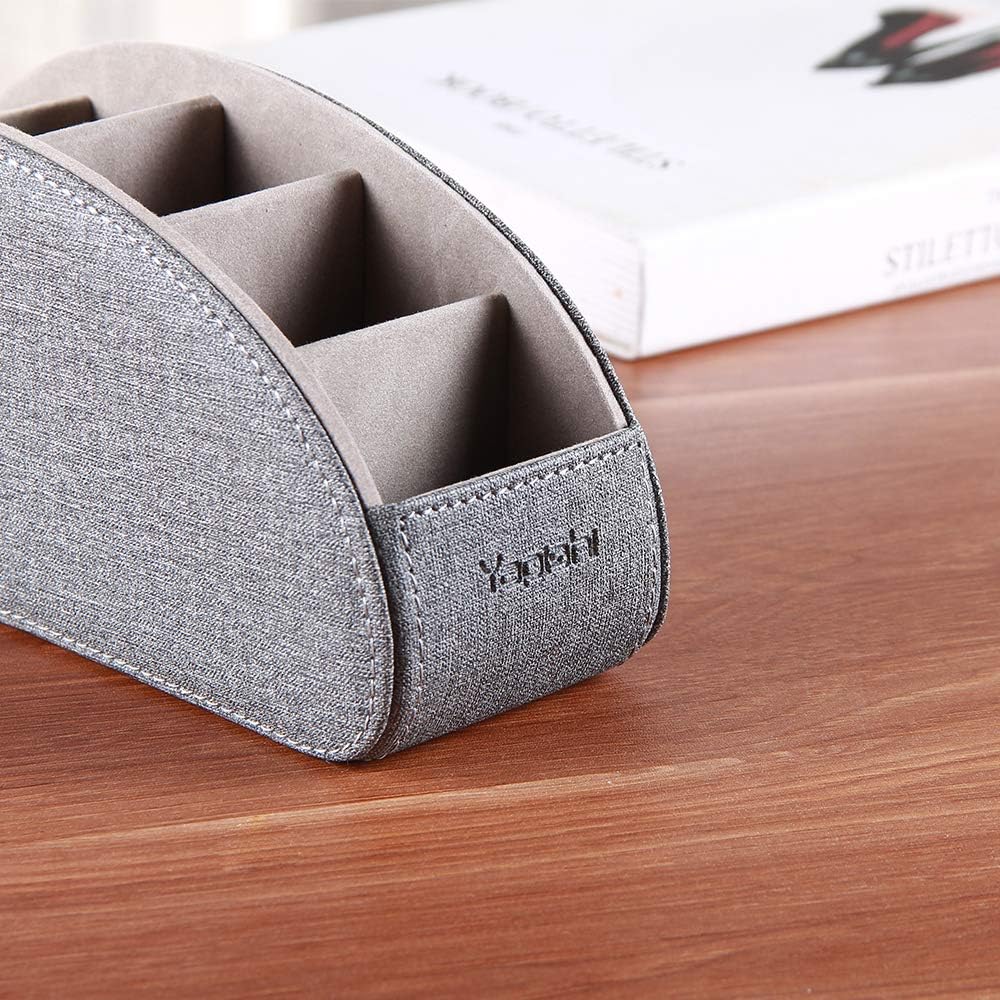 Pu Leather TV Remote Control Holder with 5 Compartments,Remote Caddy/Tray | Bedside Table Desk Storage Box/Organizer for Pen,DVD,Blu-Ray,Media Player,Heater Controller,Cosmetics,Glasses,Office Supplies