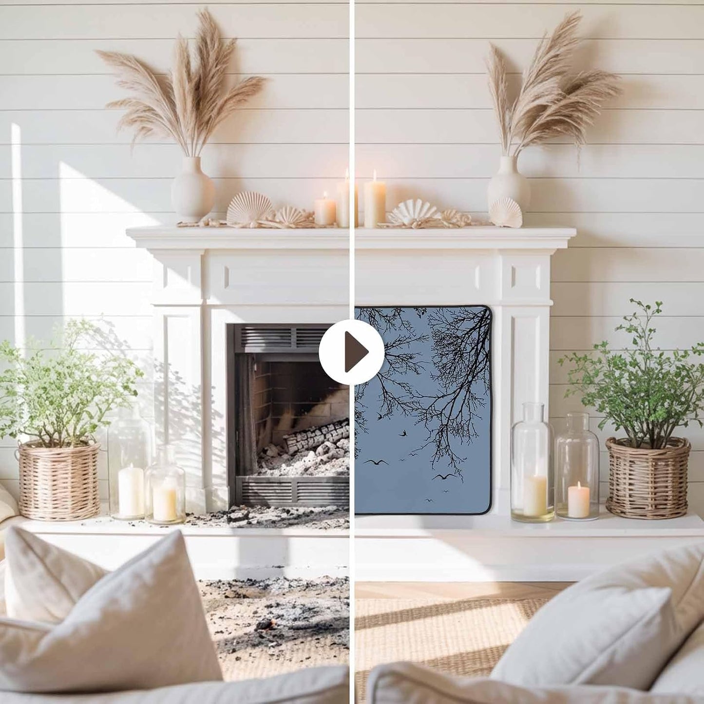 Magnetic Fireplace Cover Tree Branches Bird Fireplace Screen Decorative Brown Black Twigs Deadwood Insulation Fireplace Blocker Save Energy Fireplace Draft Stopper Covers for Living Room 45x34 Inch