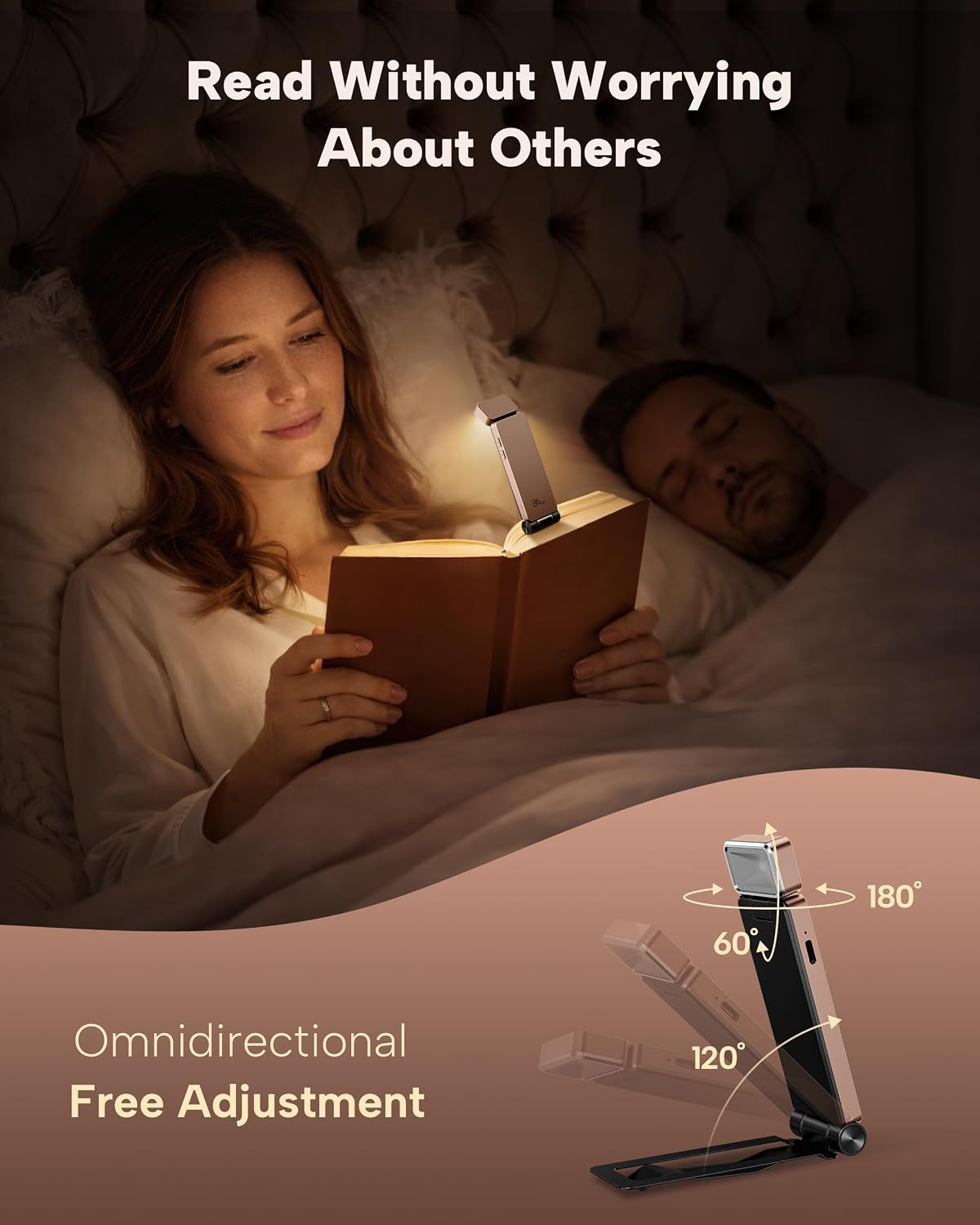 86lux Book Light, Rechargeable Clip-On LED Reading Light for Bed | 3 Color Temperatures with Stepless Dimming, Ultralight Bookmark Design for Book Lovers, Grey