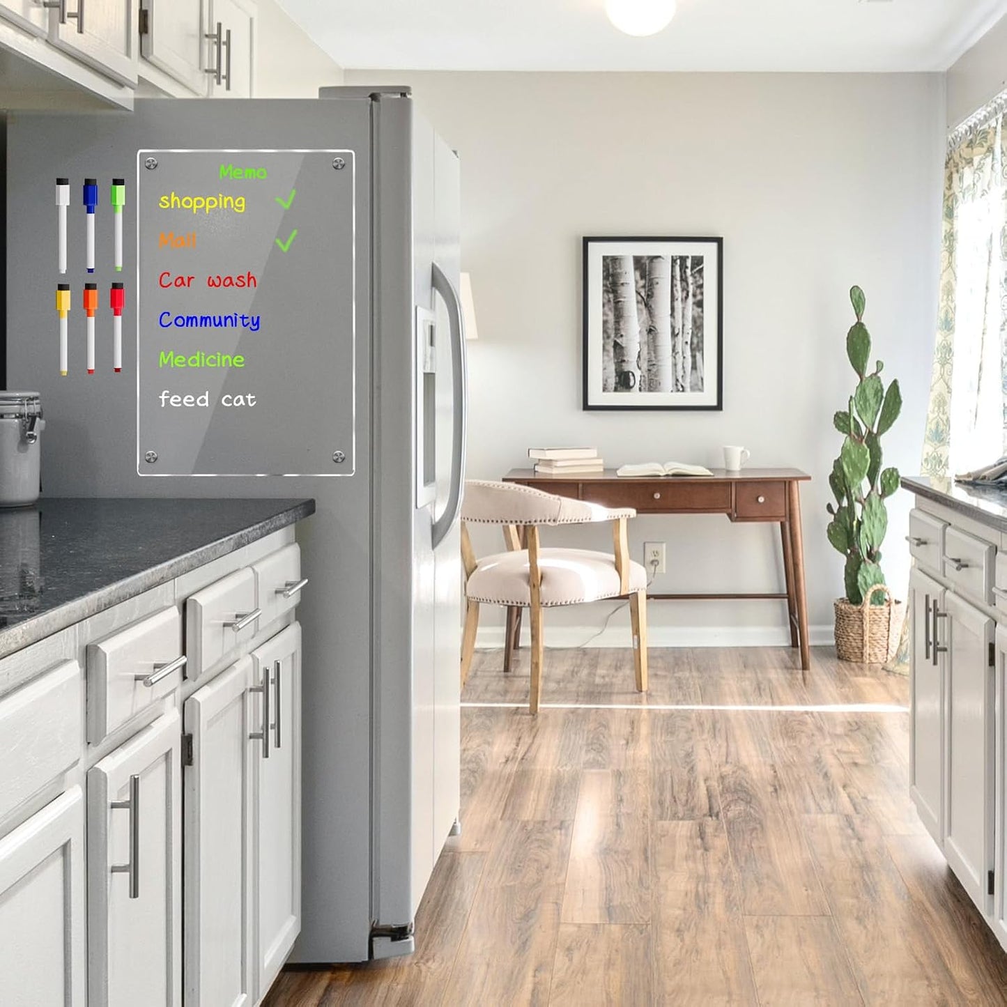 JonXon 8"x12" Acrylic Magnetic Dry Erase Board for Fridge, Clear Acrylic Magnet Calendar for Refrigerator,Includes 6 Dry Erase Markers(Clear Blank)