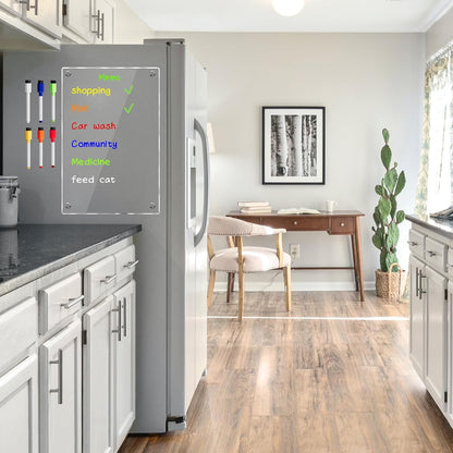 JonXon 8"x12" Acrylic Magnetic Dry Erase Board for Fridge, Clear Acrylic Magnet Calendar for Refrigerator,Includes 6 Dry Erase Markers(Clear Blank)