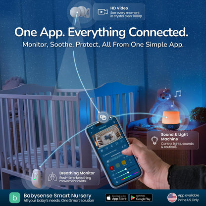 Babysense Baby Sound Machine with Night Light for Sleeping - Smart Portable Nursery White Noise Machine for Babies & Kids, Free App, No Subscription, 28 Sounds, Ok-to-Wake Alarm Clock, Sleep Timer