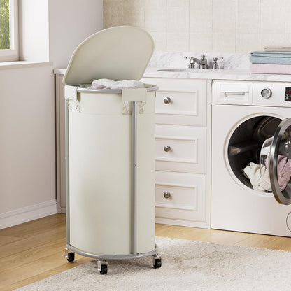 Laundry Hamper with Wheels and Lid, 100L Half Round Rolling Laundry Basket | Gasvadivum Sturdy Metal Frame Laundry Cart with Removable Bag, Dirty Clothes sorter Organizer for Bathroom, Bedroom, Black