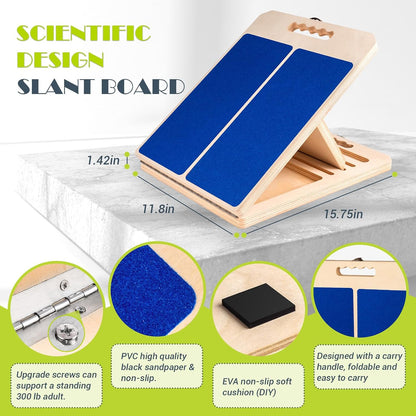 Slant Board Calf Stretching, 300 LBS Capacity Portable Wooden Incline Board