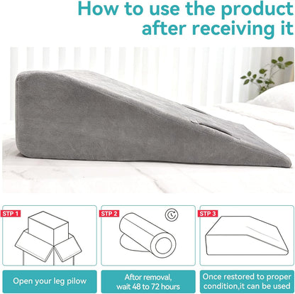 Leg Elevation Pillows for After Surgery，Knee Replacement Pillow ,Wedge Pillow for Knee, Ankle, Hip and Foot Injuries, Circulation Improvement Leg Support Pillow with Handles (29.5 x13 x 9.5inch)
