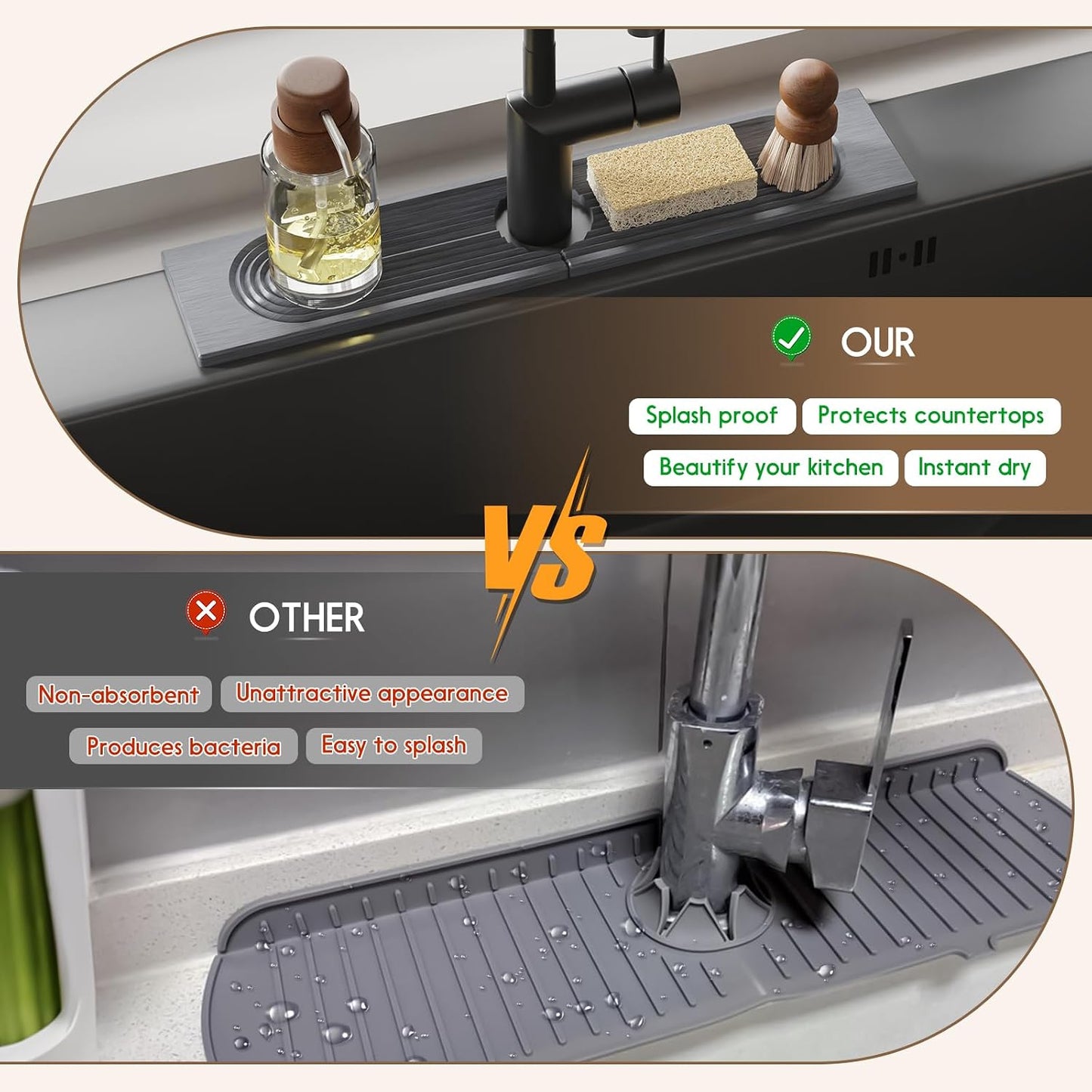 Faucet Mat for Kitchen Sink, Diatomite Quick Drying Tray , 15.8 Inch Kitchen Sink Splash Guard and Bathroom Stone Trays for Counter. Super Absorben.White.