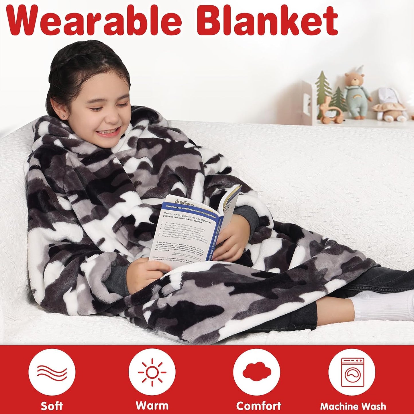 Wearable Blanket Sweatshirt Gifts for Women and Men, Warm and Cozy Giant Blanket Hoodie, Thick Flannel Blanket with Sleeves and Giant Pocket - Dark Gray