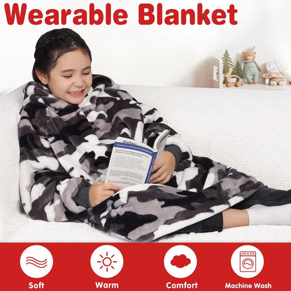 Wearable Blanket Sweatshirt Gifts for Women and Men, Warm and Cozy Giant Blanket Hoodie, Thick Flannel Blanket with Sleeves and Giant Pocket - Dark Gray