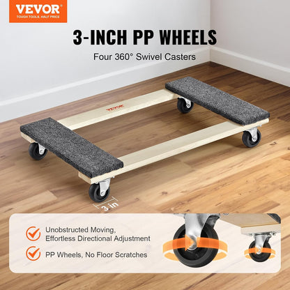 VEVOR Furniture Dolly, 4 Pack 6-Inch Steel Tri-Dolly with 360° PP Swivel Wheels and Non-Slip Cap, 3 Wheels Furniture Lift Mover Tool Set for Moving Heavy Furniture Refrigerator Sofa
