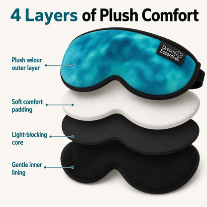 Dream Essentials Utopia Blackout Sleep Mask with Wide Cradle Band, Adjustable Plush Eye Mask for Side Sleepers, Flexible Nose Bridge, Handmade in USA, Travel & Naps