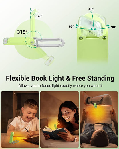 DEWENWILS Book Light, Amber Warm Clip On LED with 3 Adjustable Brightness for Eye Protection, Rechargeable USB Long Lasting Reading Light, Gifts for Bookworms, Kids (Black)
