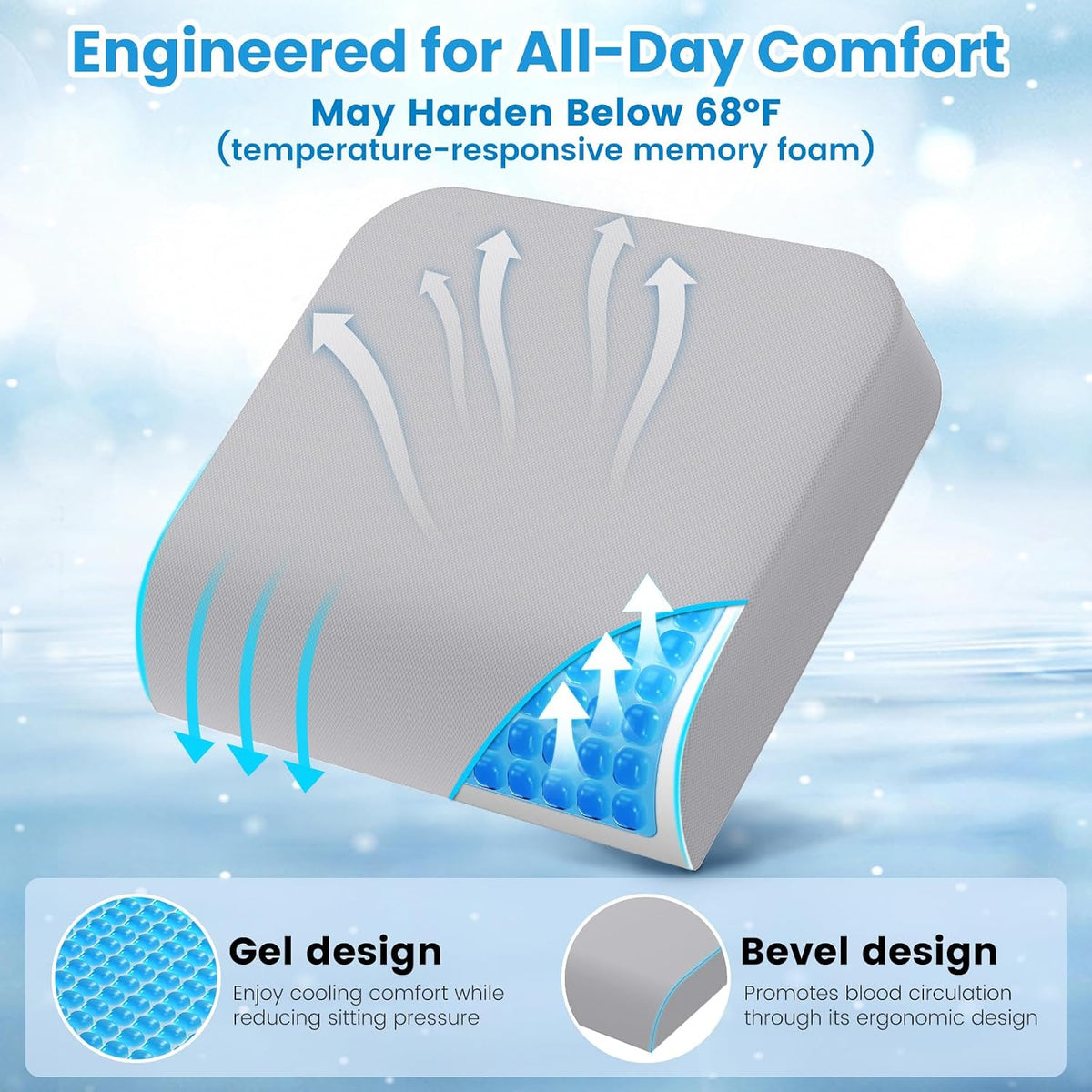 Wheelchair Seat Cushion Cooling Gel Memory Foam Chair Cushion