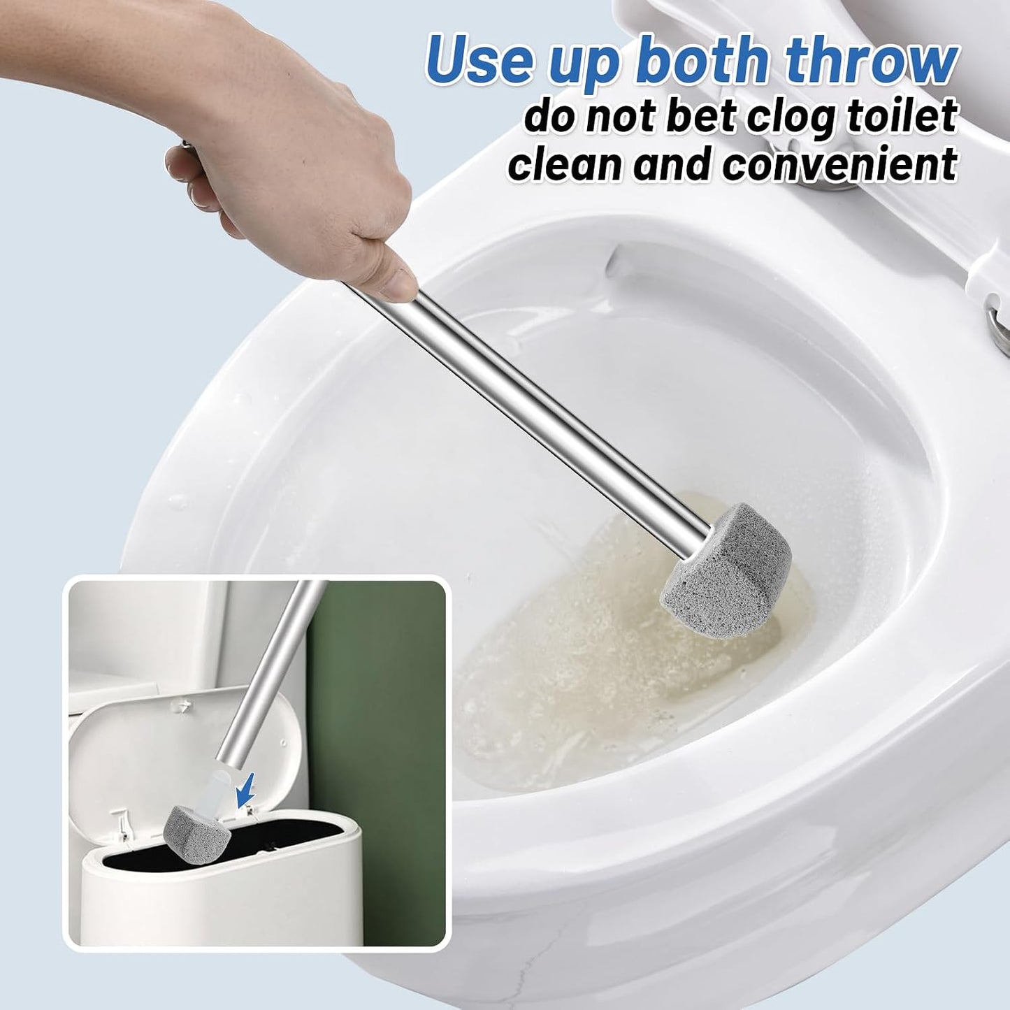 Pumice Toilet Cleaner 17in, Hard Water Stain Remover for Pool & Tub, (1+8) | Natural pumice set. Removes rust, lime & hard water rings from tubs, pools & tiles. Long handle. Easy refill.