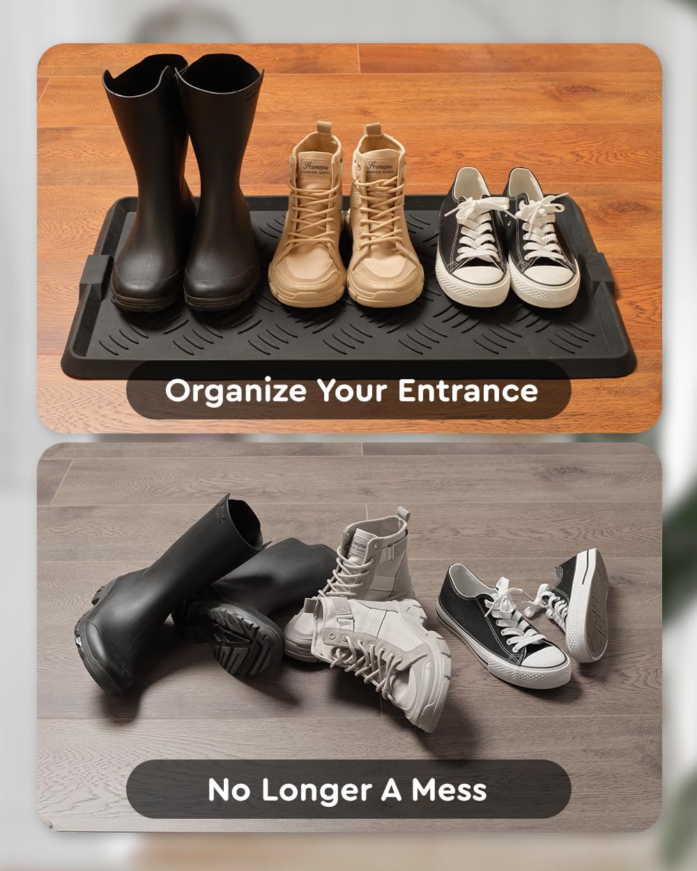 tchdio 2 Pack Rubber Boot Set, Non Slip Shoe Tray for Entryway, Multipurpose Boot Mat Tray, Durable Entryway Mud Mat for Front Door, 16x27.5 Inches
