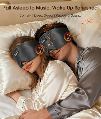 MUSICOZY 3D Mulberry Silk Sleep Mask Bluetooth 5.4 Headphones Full Coverage | Luxury Silk Eye Mask with Blackout Design Ultra Thin Speakers, Side Sleeper Comfort for Travel Relaxation Gifts for Men Women