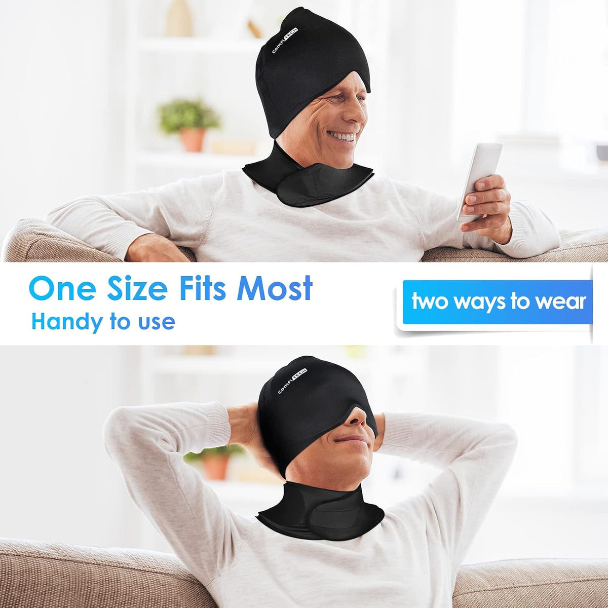 ComfiTECH Cold Cap and Neck Ice Pack Wrap Gel Combo, Care Package for Head and Cervical, Medium