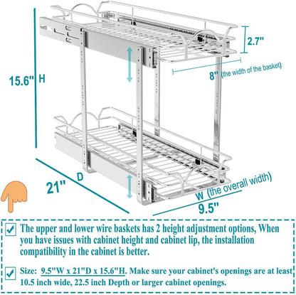 OCG Pull Out Cabinet Organizer (15" W x 21" D), Pull out Drawers, Cabinet Pull Out Shelves for Base Cabinet Organization in Kitchen Bathroom Pantry, Bottom Mount, Chrome Finish