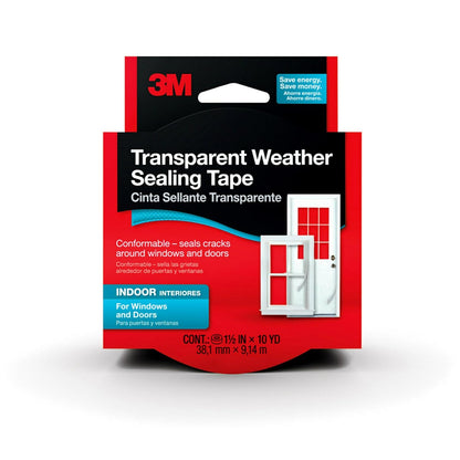 3M Indoor Transparent Weather Sealing Tape, 1.5 in x 30 ft | For Interior Windows and Doors, Moisture Resistant Tape, Helps Reduce Energy Loss, Seals Cracks, Made in the USA