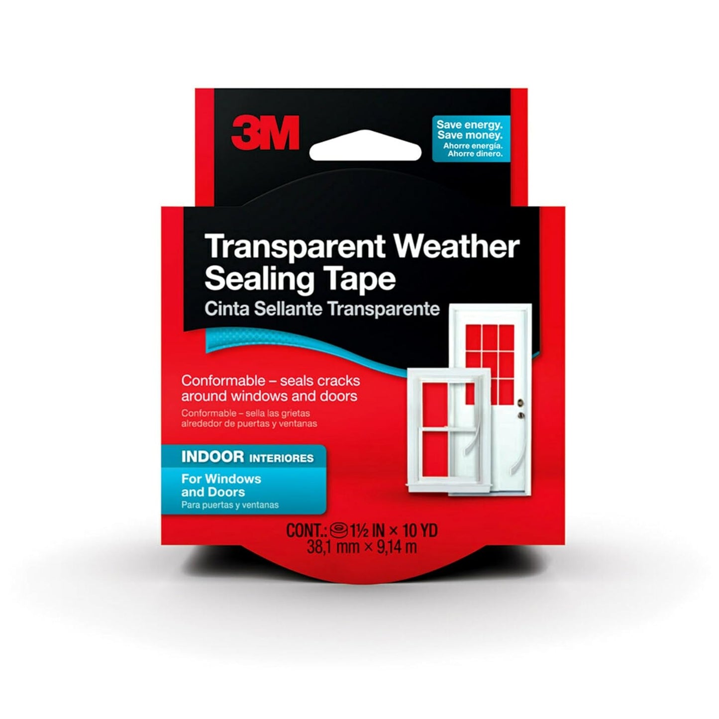 3M Transparent Weather Sealing Tape, 1.5 in x 30 ft, Crystal Clear Removable Insulation Tape for Interior Windows & Doors, Draft Stopper, Moisture-Resistant, Energy Saving, Made in USA, 1 Roll