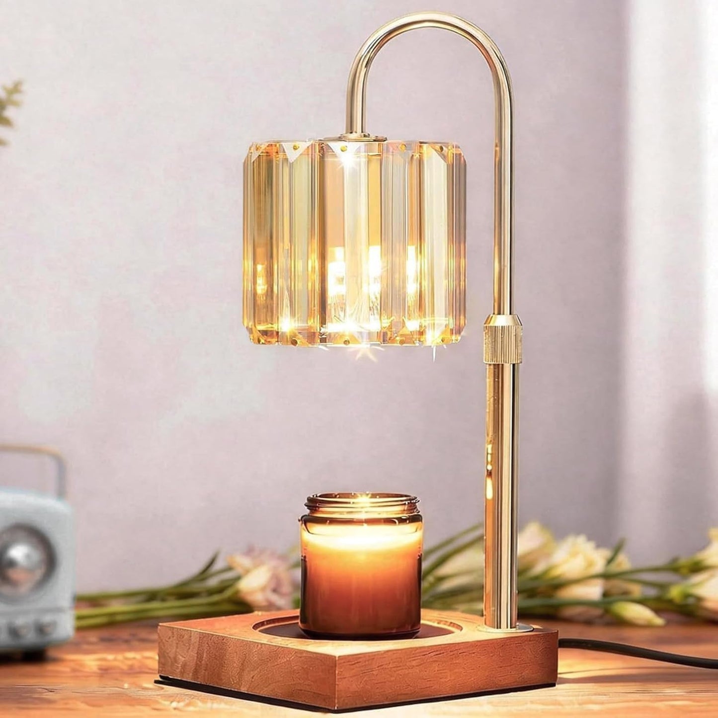 Yuichoy Candle Warmer Lamp with Timer, Dimmable Electric Candle Wamer Adjustable Height, Glass Modern Candles Melter Lamp, Gifts for Women Mom, Clear
