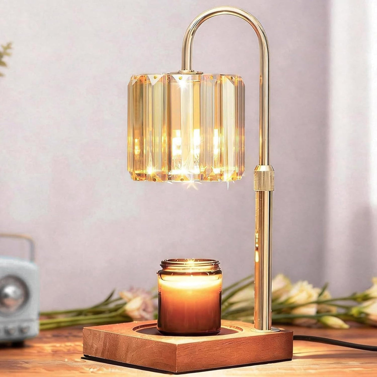 Yuichoy Candle Warmer Lamp with Timer, Dimmable Electric Candle Wamer Adjustable Height, Glass Modern Candles Melter Lamp, Gifts for Women Mom, Clear