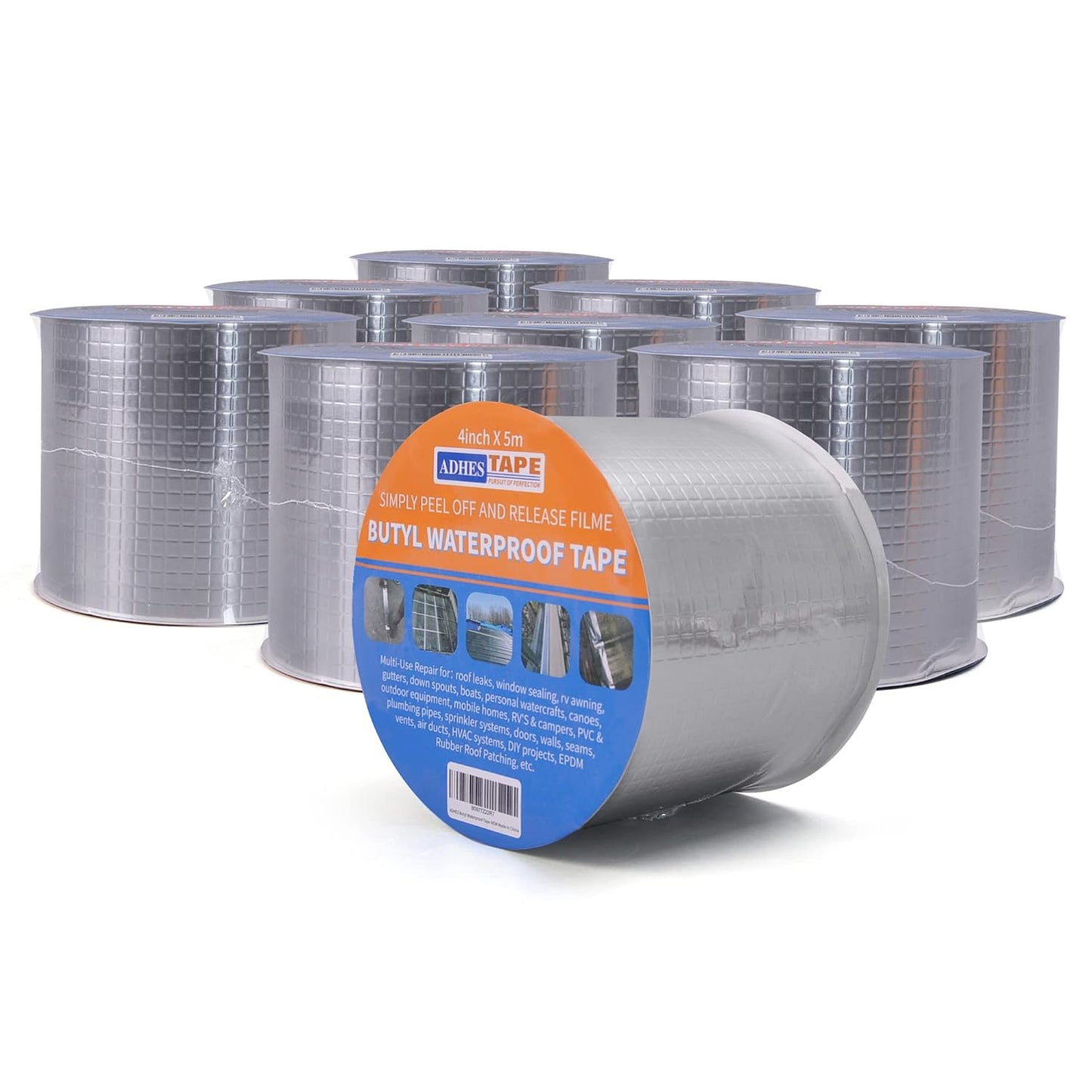 ADHES Butyl Tape Waterproof Tape, 2in x 16ft Aluminum Foil Tape | Butyl Sealant Tape for RV Repair,Window,Boat, Pipe Sealing, Glass & EDPM Rubber Roof Patching(Model:RAY100-2,Glue Color:Gray)